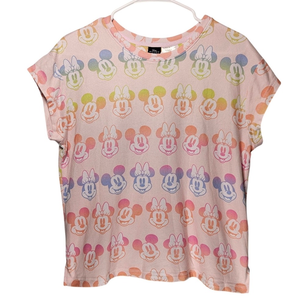 Disney Mickey & Minnie Mouse Rainbow Ombre Pink Tee Shirt Medium Super Soft